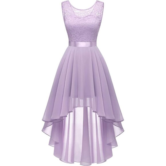 BeryLove Dresses & Skirts - BeryLove Women Lavender Chiffon Scoop Neck Sleeveless Lace Cocktail Dress